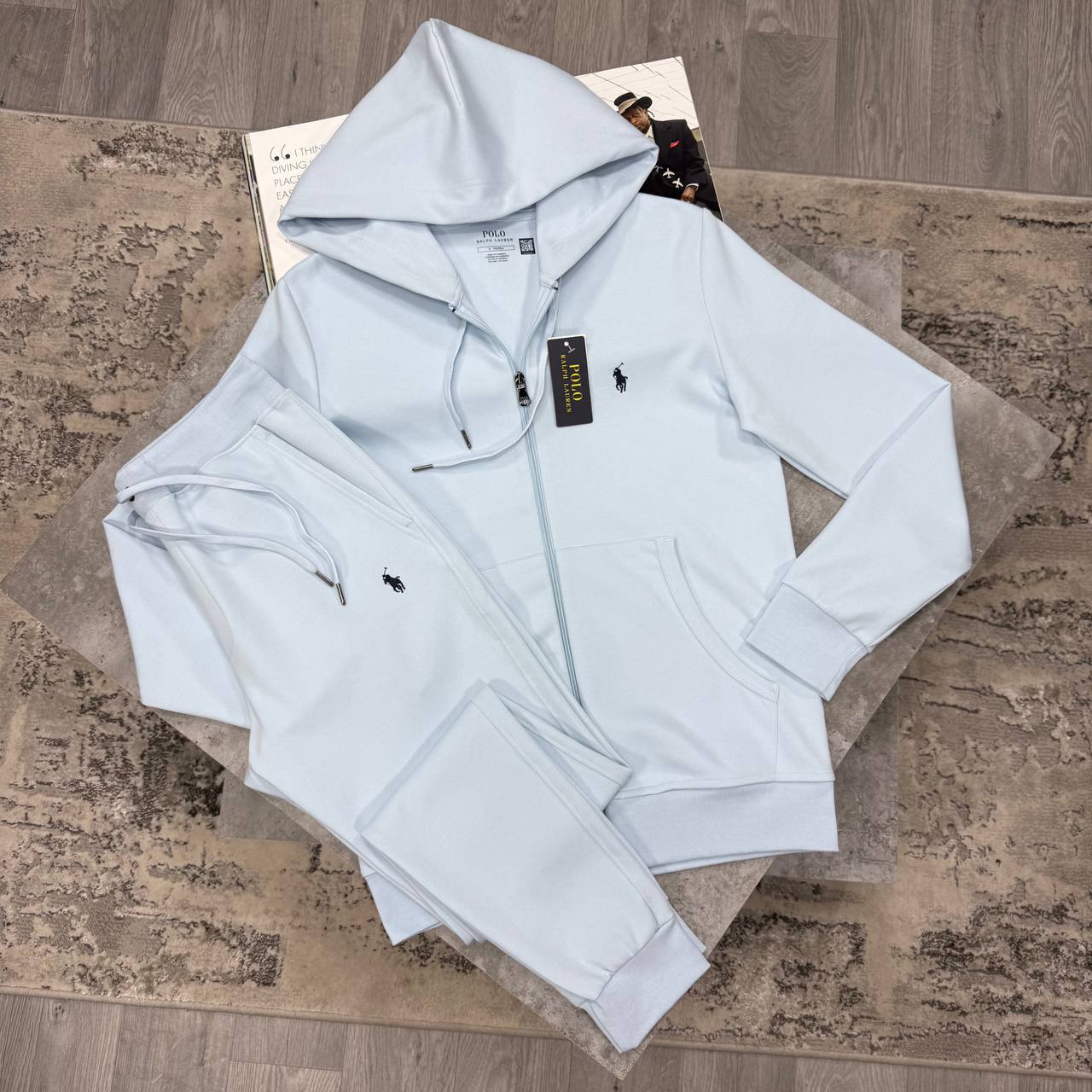 Polo Ralph Lauren Logo Double-Knit Full-Zip Light Blue Tracksuit Mens Reps Sale UK Best Quality AAA Replica