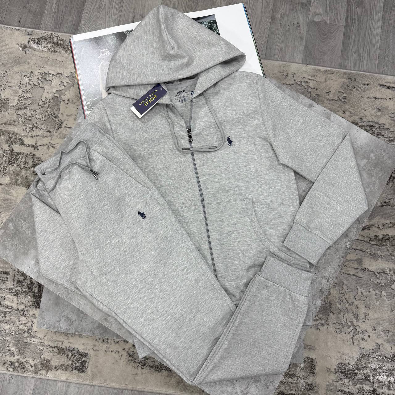 Polo Ralph Lauren Logo Double-Knit Full-Zip Grey Tracksuit Mens Reps Sale UK Best Quality AAA Replica
