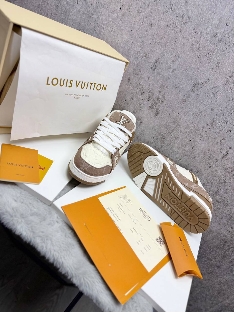 Louis Vuitton LV Monogram Canvas Strap Sneakers in Beige Men's Reps Sale UK Best Quality AAA Replica