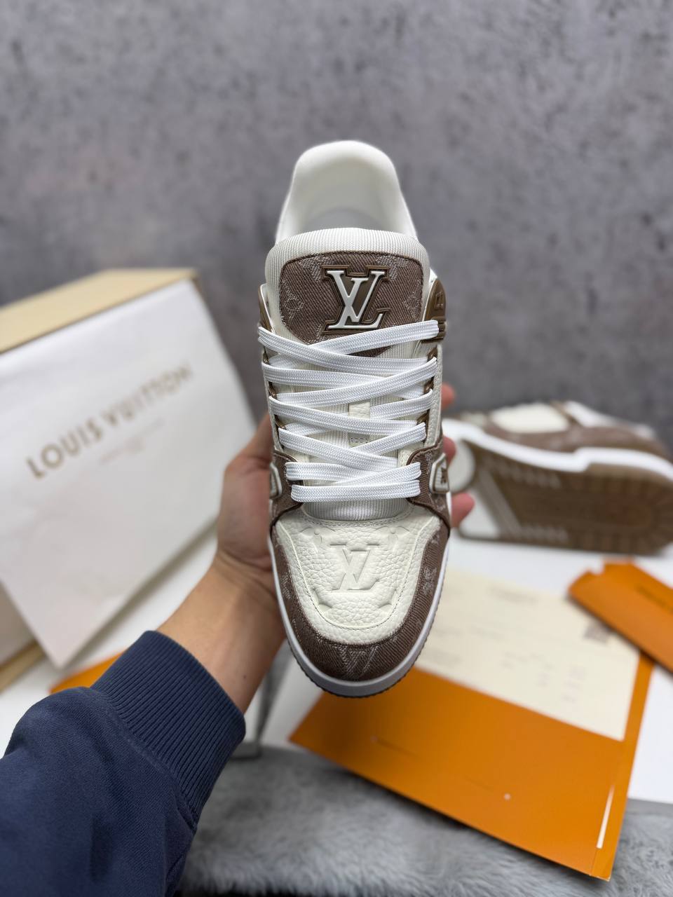 Louis Vuitton LV Monogram Canvas Strap Sneakers in Beige Men's Reps Sale UK Best Quality AAA Replica