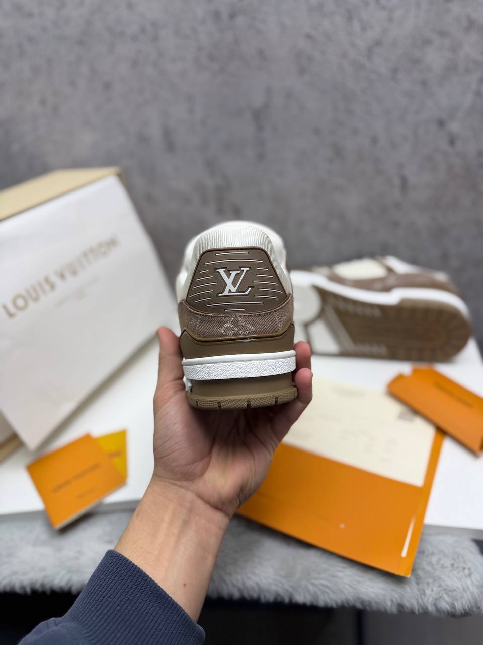 Louis Vuitton LV Monogram Canvas Strap Sneakers in Beige Men's Reps Sale UK Best Quality AAA Replica