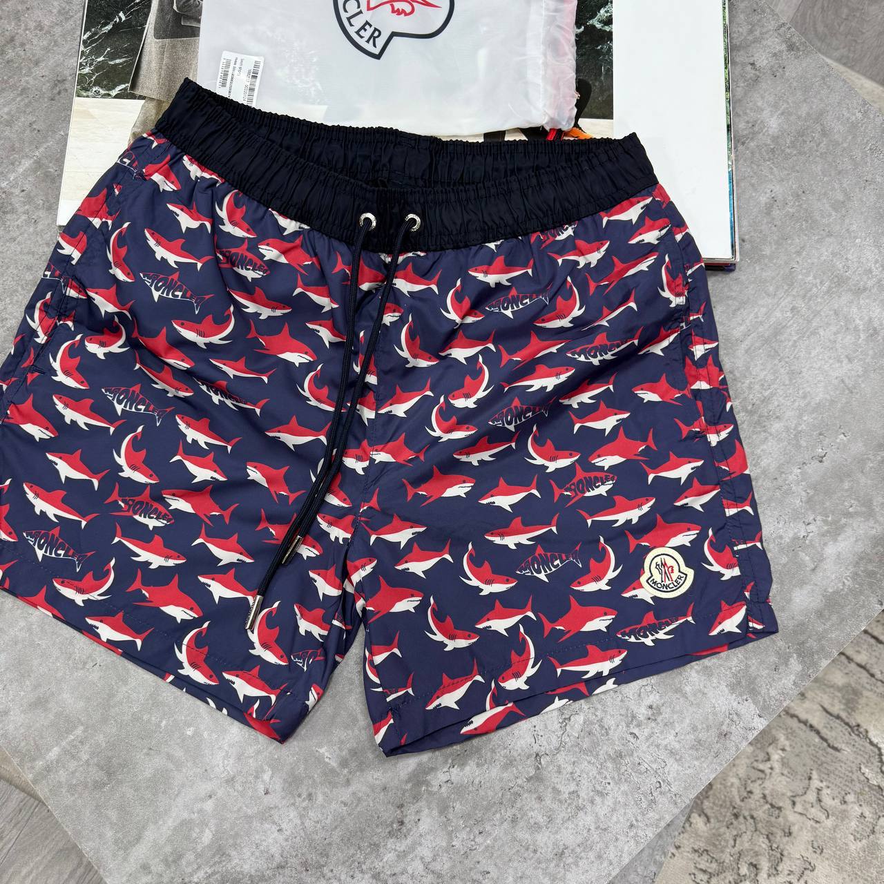 Moncler Shark-Print Drawstring Swim Shorts Men's Reps Sale UK Best Quality AAA Replica