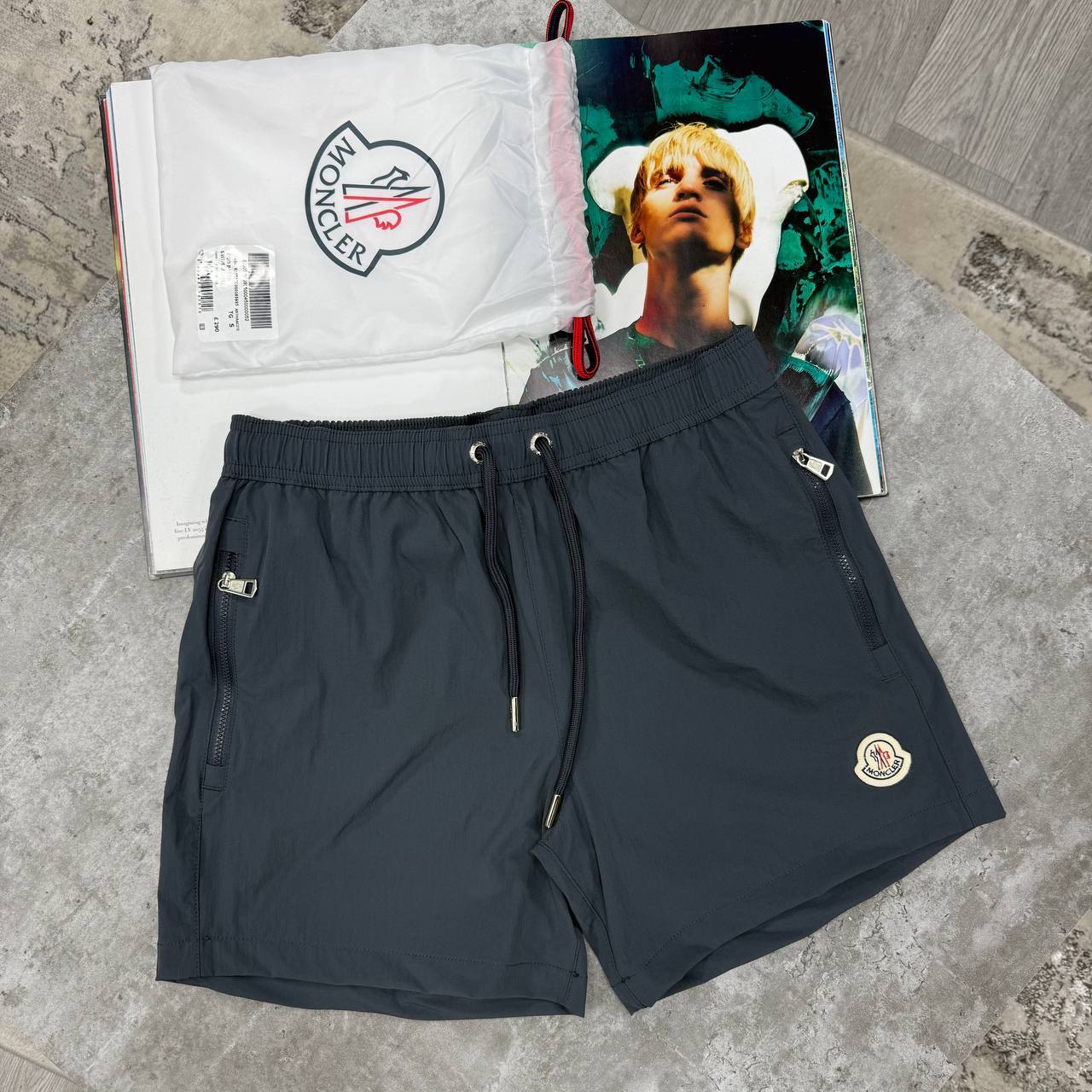 Moncler Logo-Patch Zip-Pocket Swim Shorts Dark Grey Men's Reps Sale UK Best Quality AAA Replica