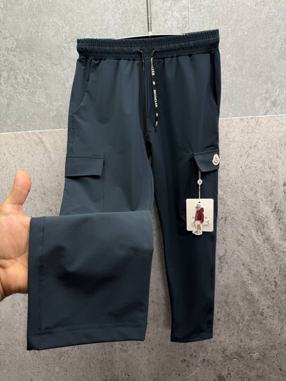 Moncler Logo-Patch Men's Navy Blue Cargo Pants in Multiple Waist Sizes Reps Sale UK Best Quality AAA Replica