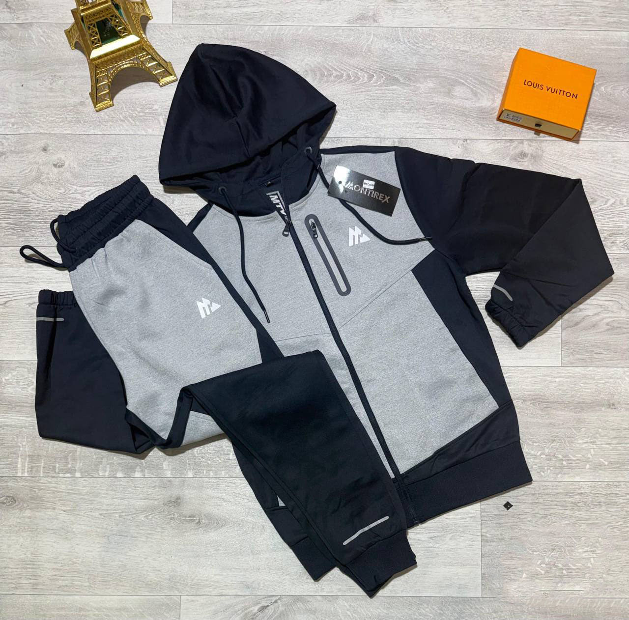Montirex MTX Panel Logo Tracksuit Men's in Grey/Black Color Reps Sale Best Quality AAA Replica