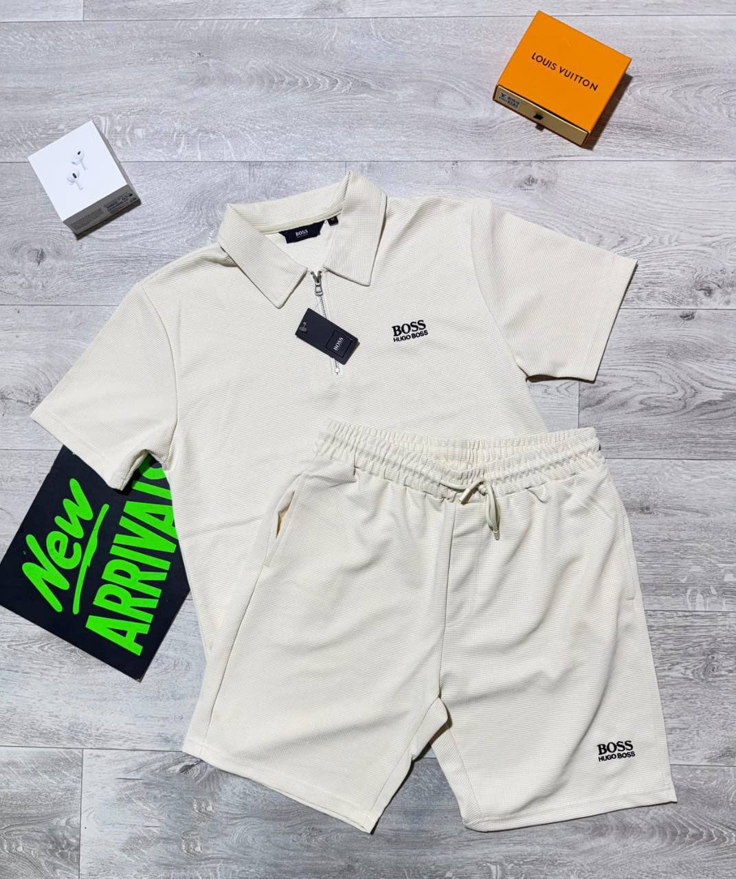 Hugo Boss Quarter-Zip Polo Shirts & Shorts Set in White Color Men's Reps Sale UK Best Quality AAA Replica