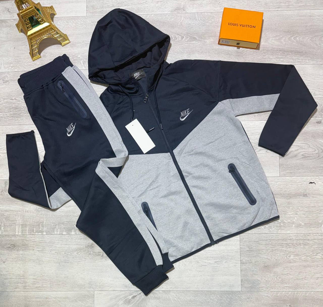 Nike Sportswear Tech Fleece Windrunner Men’s Tracksuit Set in Navy Blue/Grey Color Reps Sale UK Best Quality AAA Replica