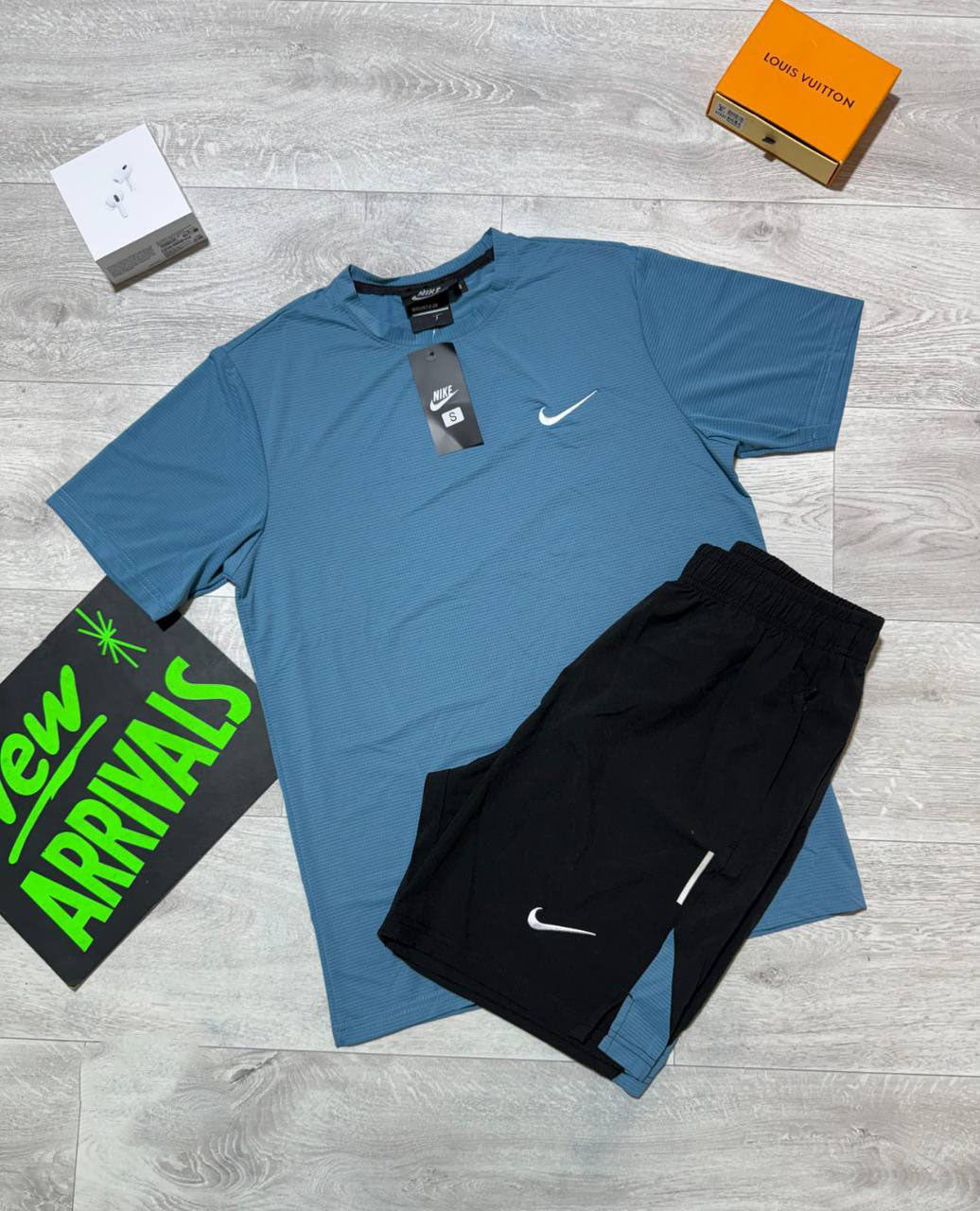 Nike Miler Running Top T-Shirt & Shorts Set in Blue/Black Color Reps UK Best Quality Sale AAA Replica
