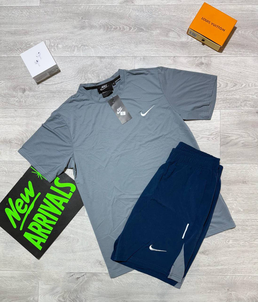 Nike Miler Running Top T-Shirt & Shorts Set in Grey/Navy Blue Color Reps UK Best Quality Sale AAA Replica