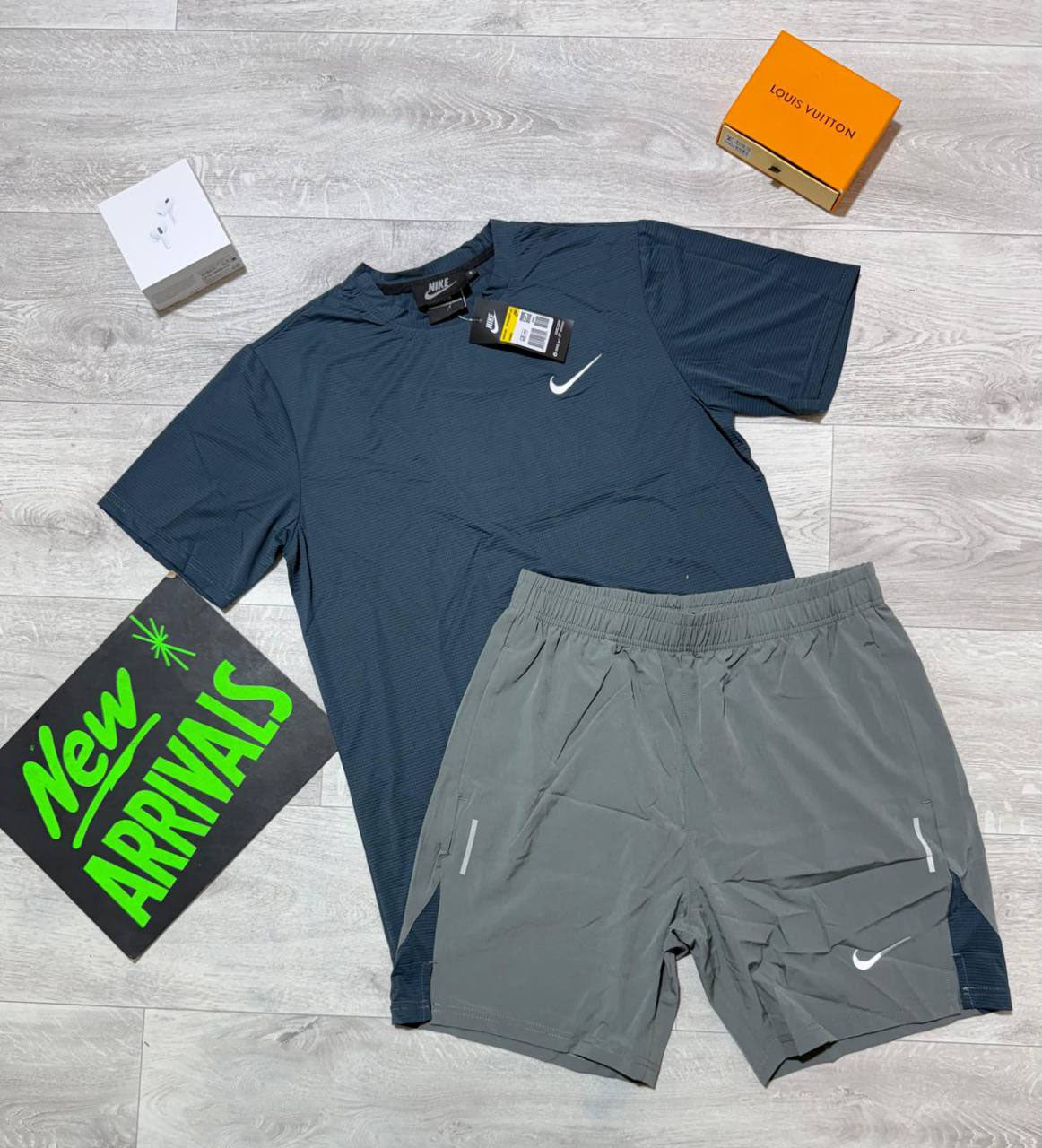Nike Miler Running Top T-Shirt & Shorts Set in Dark Charcoal/Grey Color Reps UK Best Quality Sale AAA Replica