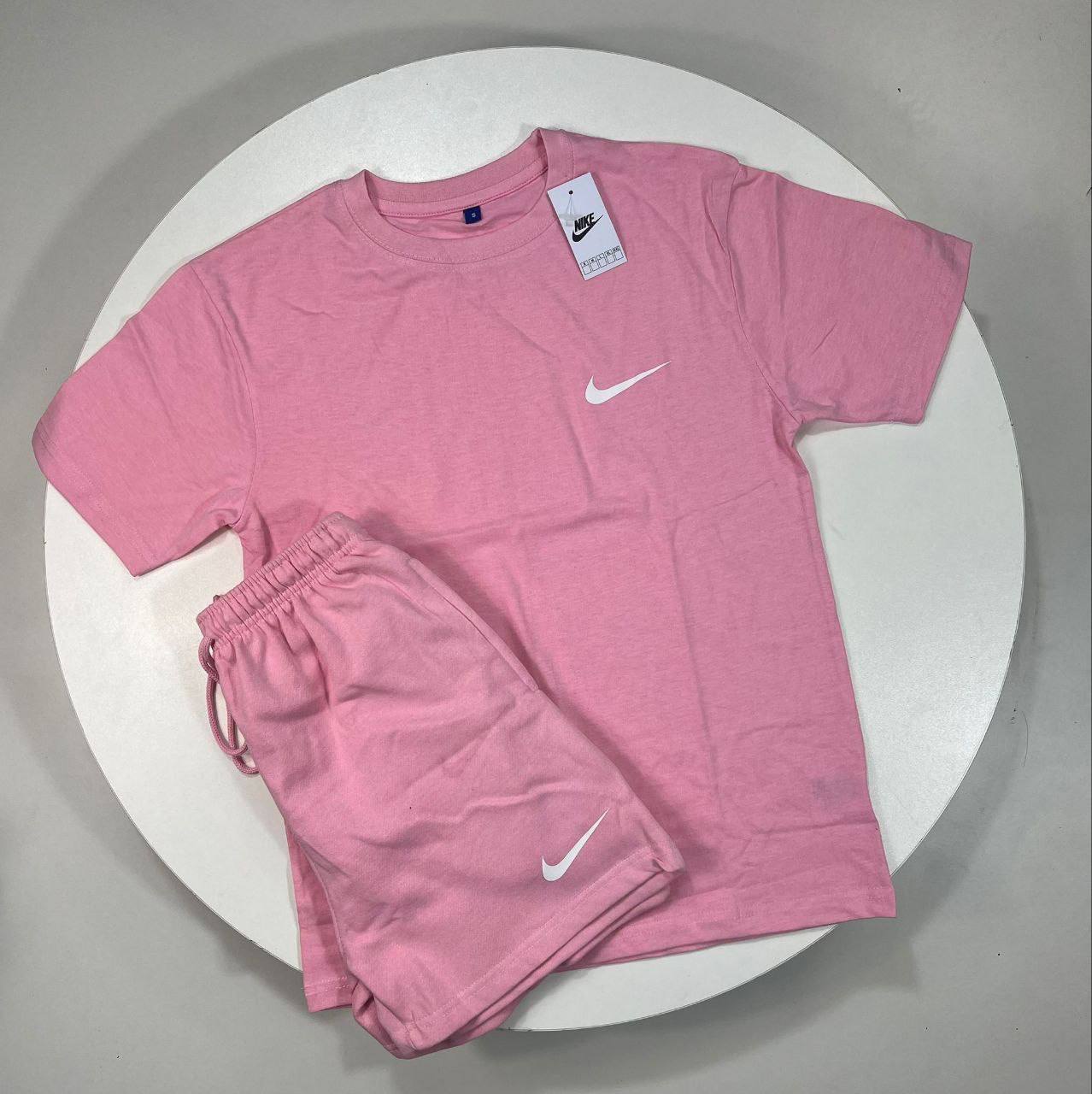 Nike Club Fleece Short-Sleeve T-Shirt & Shorts Set Pink Women's Reps UK Best Quality Sale AAA Replica