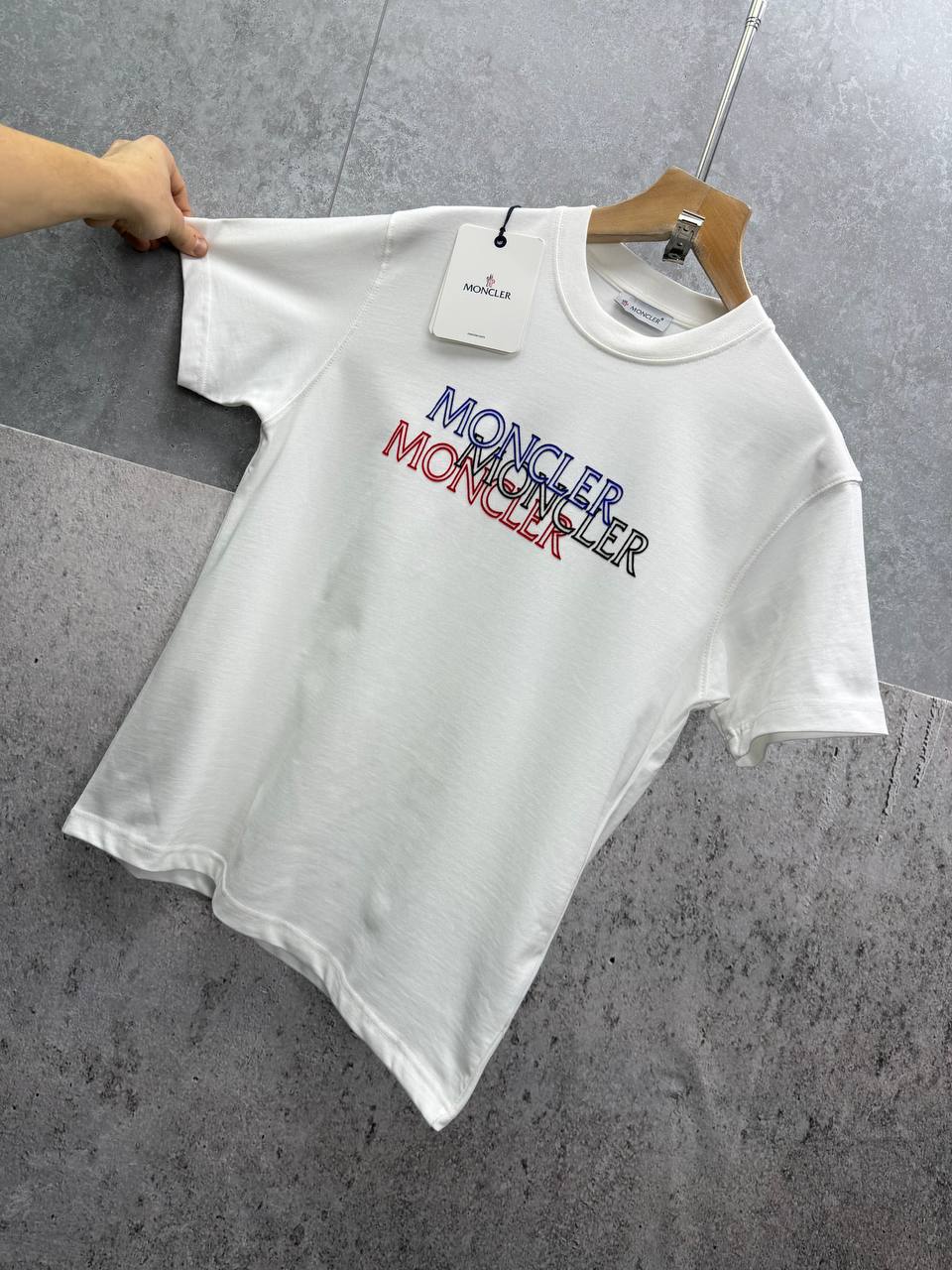 Moncler Overlapping Double Outline Logo T-Shirt Men's Women's in 2 Colors Reps UK Sale Best Quality AAA Replica