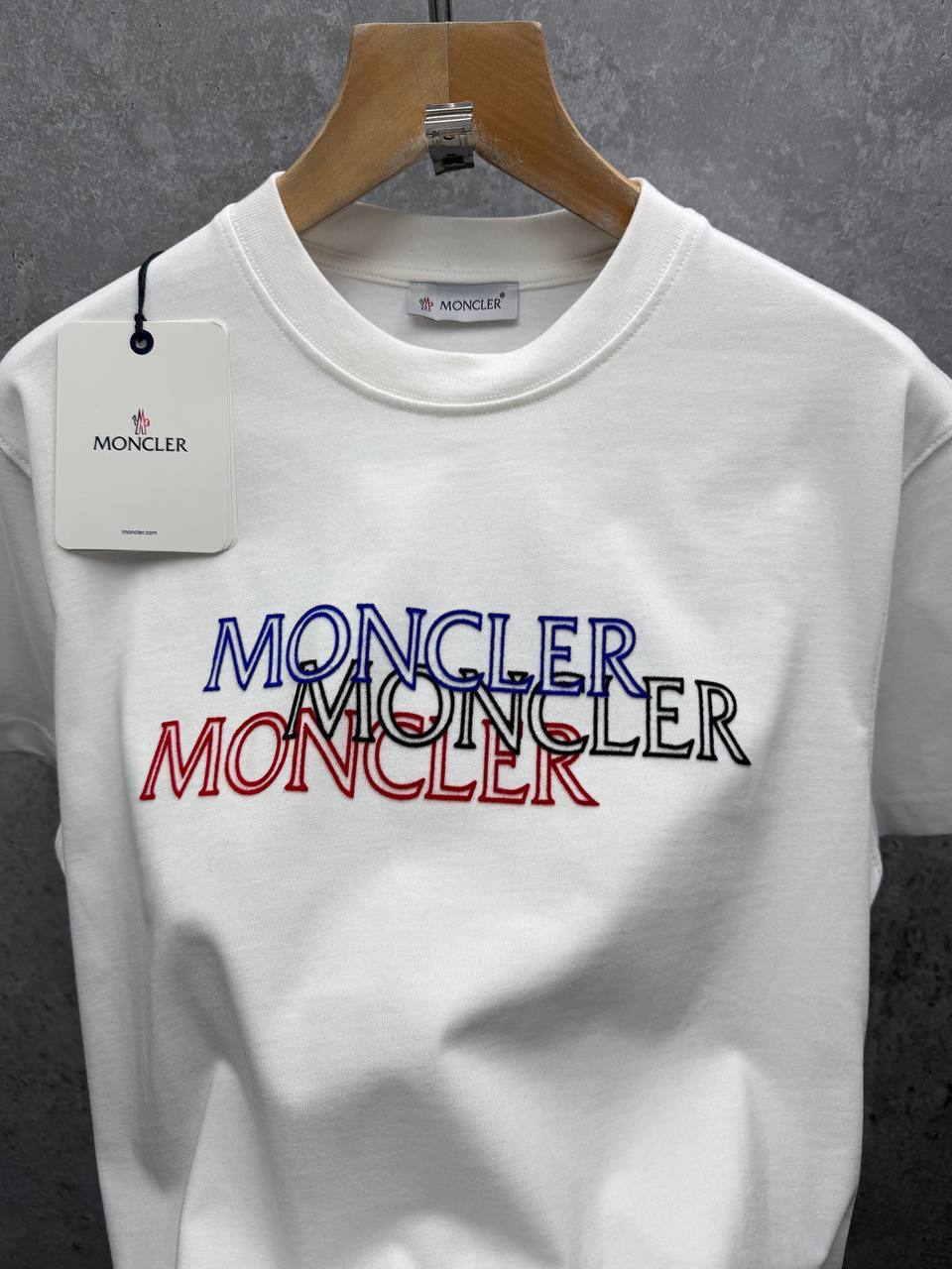 Moncler Overlapping Double Outline Logo T-Shirt Men's Women's in 2 Colors Reps UK Sale Best Quality AAA Replica