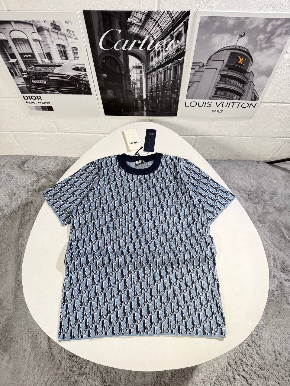 Dior Oblique Jacquard Crewneck Men's Women's T-Shirt in Navy Blue Color Reps UK Best Quality AAA Replica