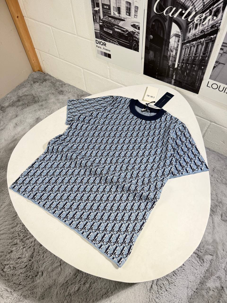 Dior Oblique Jacquard Crewneck Men's Women's T-Shirt in Navy Blue Color Reps UK Best Quality AAA Replica