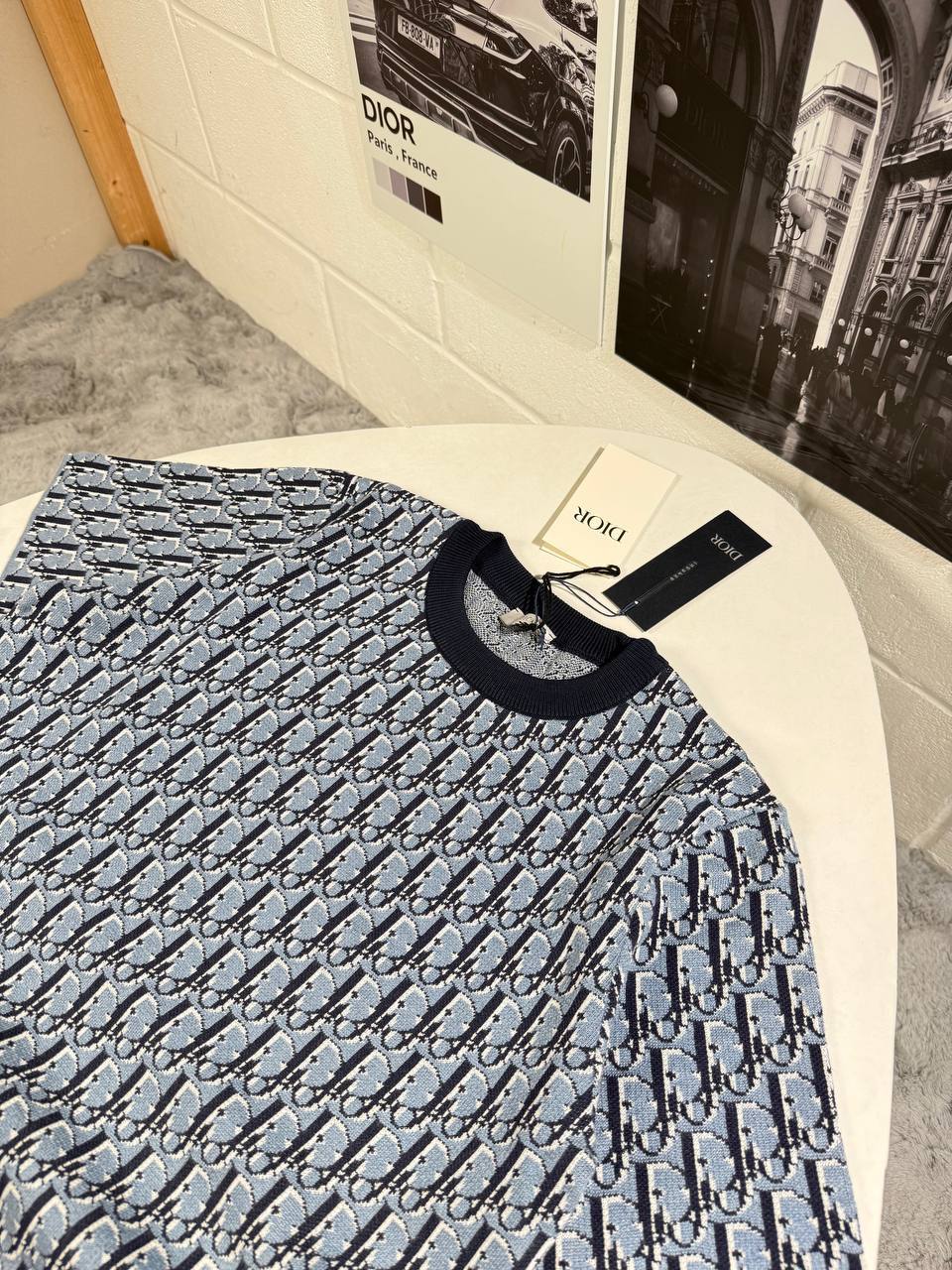 Dior Oblique Jacquard Crewneck Men's Women's T-Shirt in Navy Blue Color Reps UK Best Quality AAA Replica