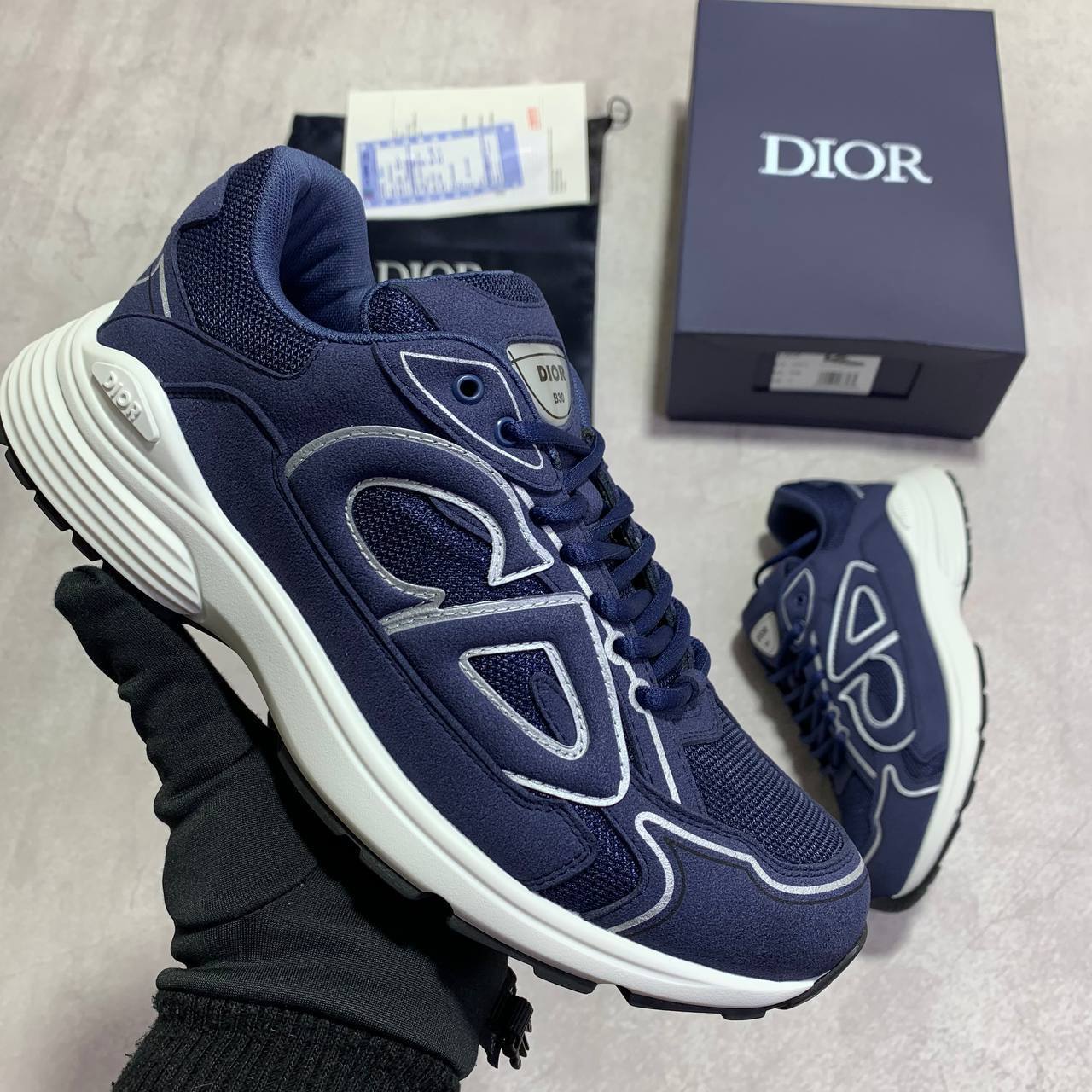 Dior B30 Navy Suede and Technical Mesh Navy Blue/White Men's Trainers 3SN279ZEI_H520 Reps Sale UK Best Quality AAA Replica