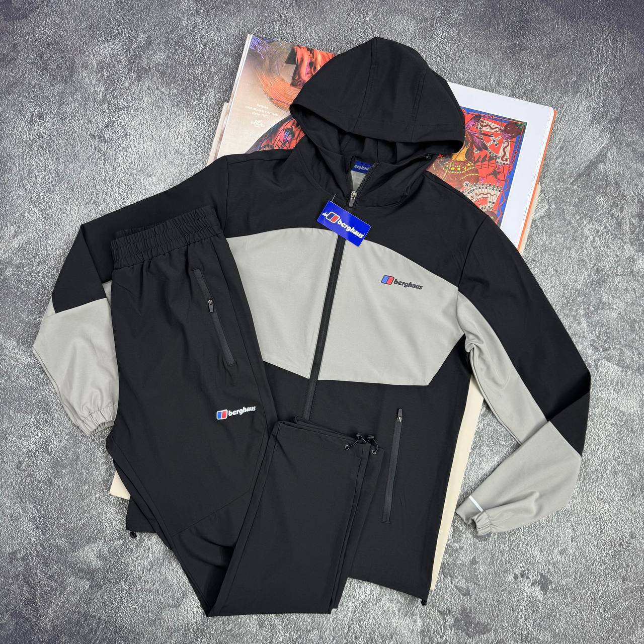 Berghaus Hooded Woven Tracksuit Mens in Black/Grey Reps Sale UK Best Quality AAA Replica