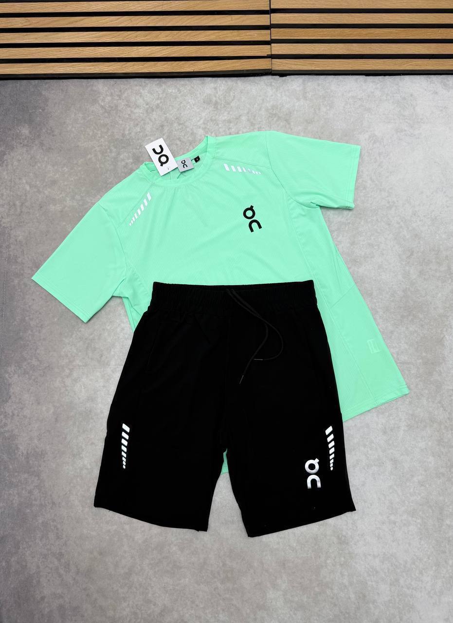 On Running Cloud Technical Performance T-Shirts & Shorts Set in Mint Green Men's Reps Sale UK Best Quality AAA Replica
