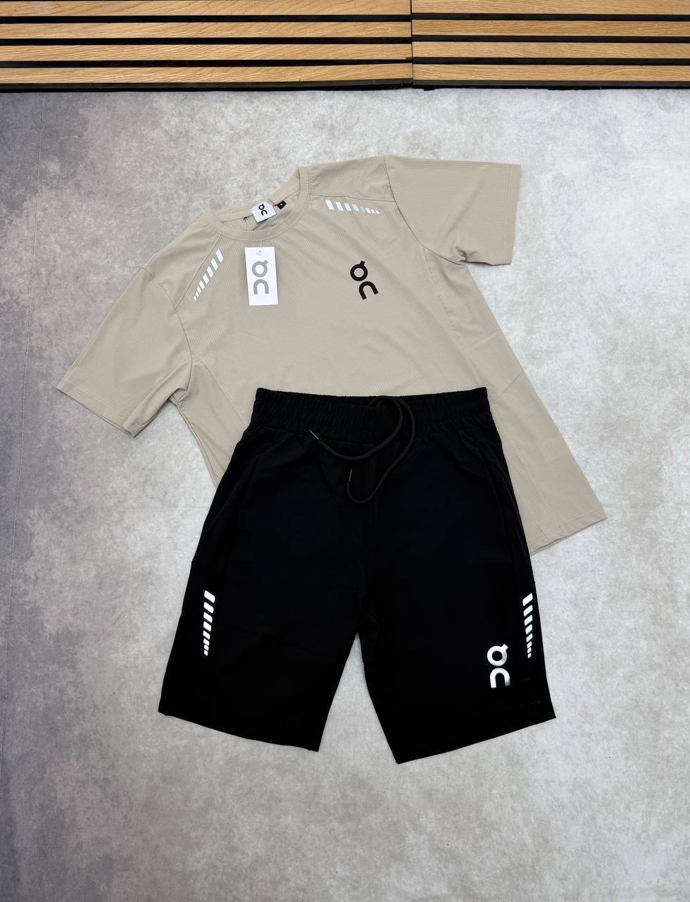 On Running Cloud Technical Performance T-Shirts & Shorts Set in Desert Beige Mesh Men's Reps Sale UK Best Quality AAA Replica