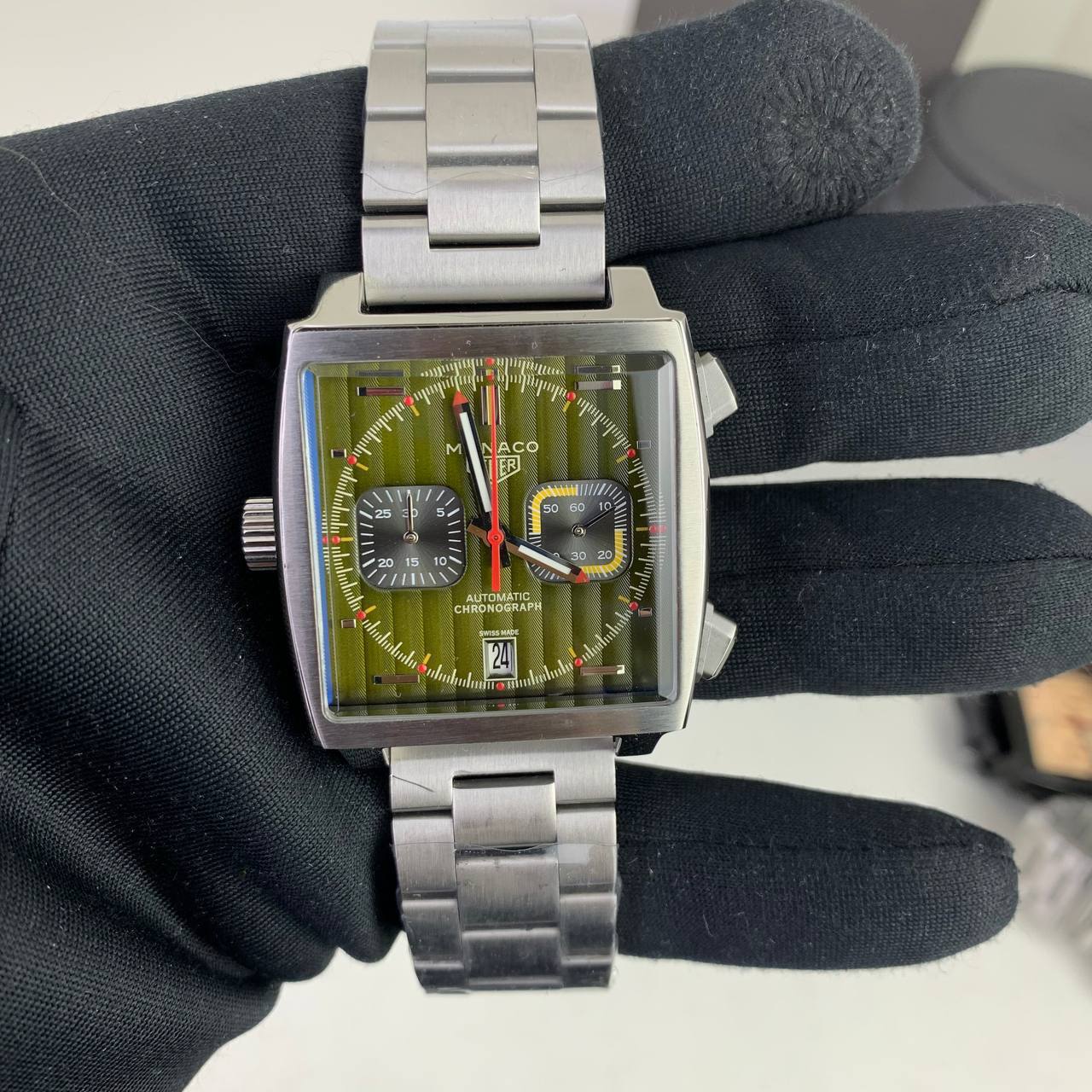 Tag Heuer Monaco Calibre 11 Olive Green Dial Silver Steel CAW211V Men's Watch Reps Sale UK Best Quality AAA Replica