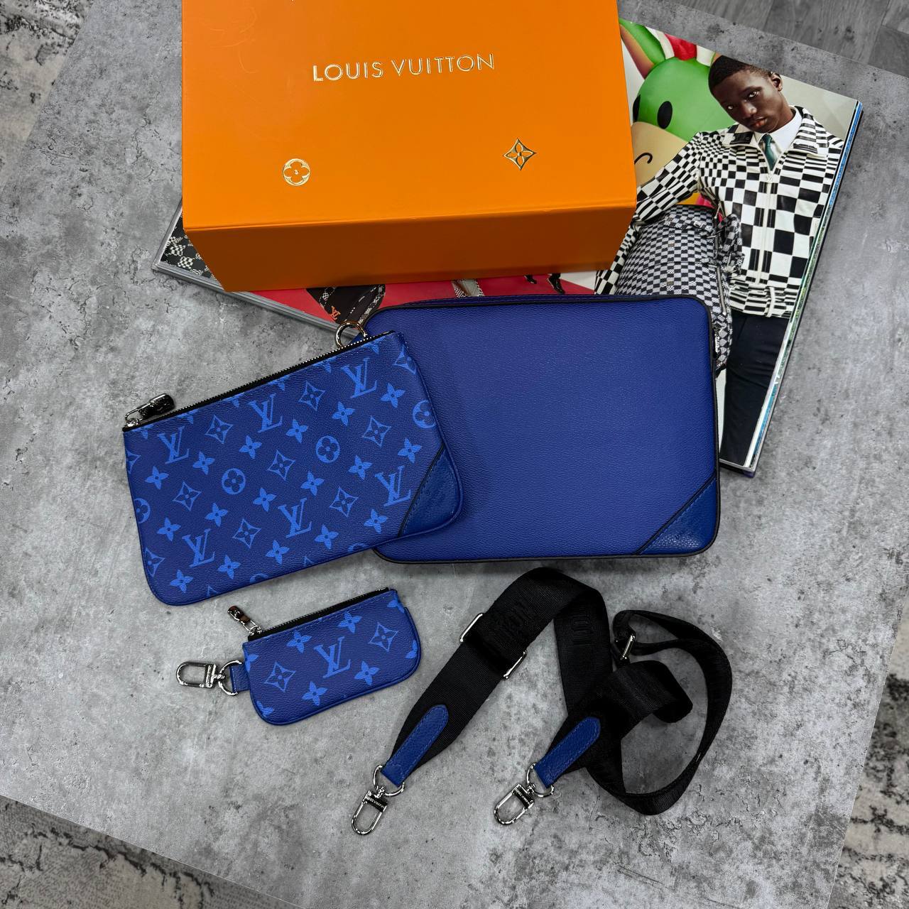 Louis Vuitton Trio Monogram Messenger Men's Bag Blue Reps UK Best Quality AAA Replica