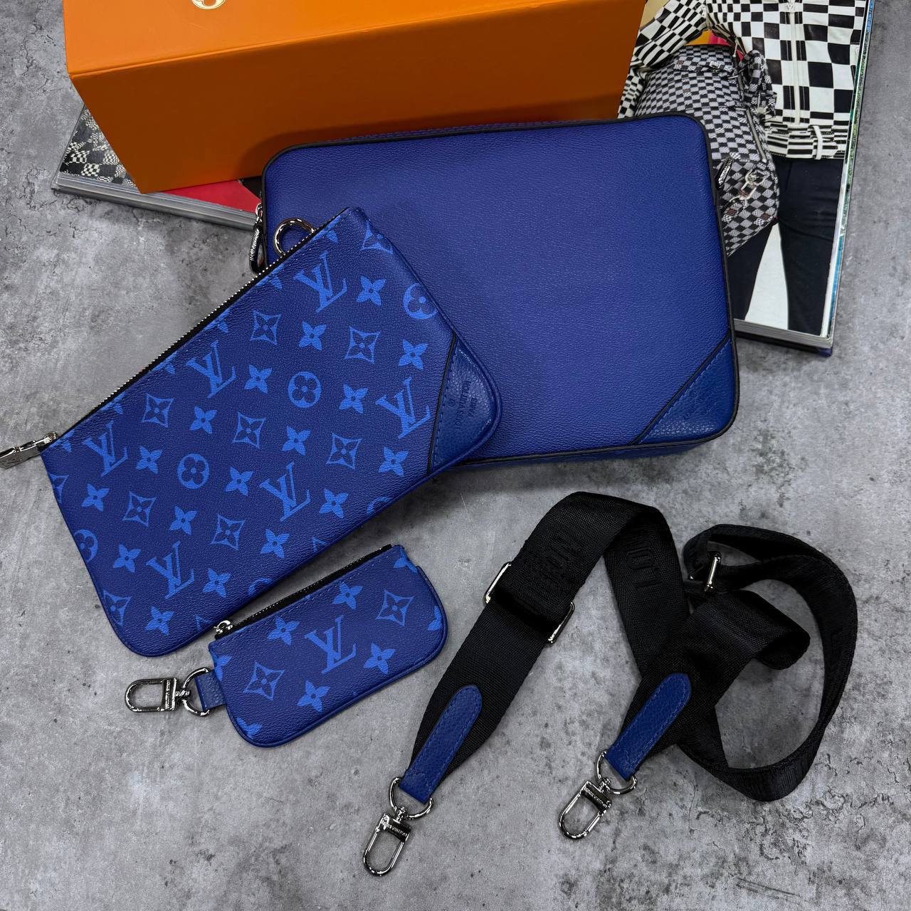 Louis Vuitton Trio Monogram Messenger Men's Bag Blue Reps UK Best Quality AAA Replica