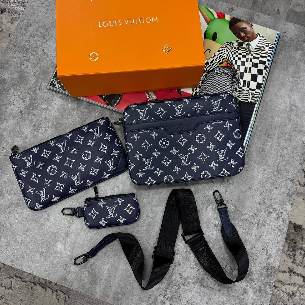 Louis Vuitton Monogram Ink Trio Messenger Men's Bag Blue/White Reps UK Best Quality AAA Replica