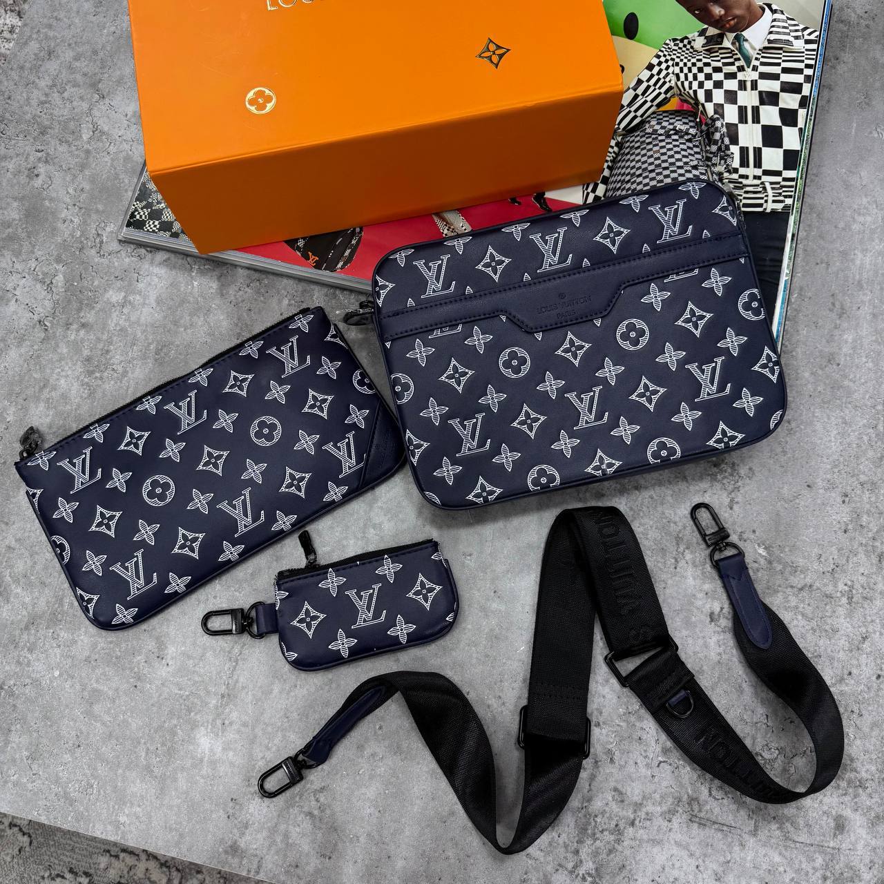 Louis Vuitton Monogram Ink Trio Messenger Men's Bag Blue/White Reps UK Best Quality AAA Replica