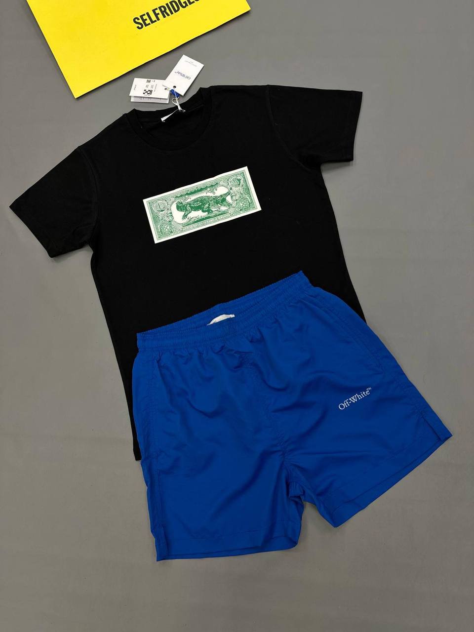 Off-White Banknote Arrow Skate Men's T-Shirts & Shorts Set in Different Colors Reps Sale UK Best Quality AAA Replica