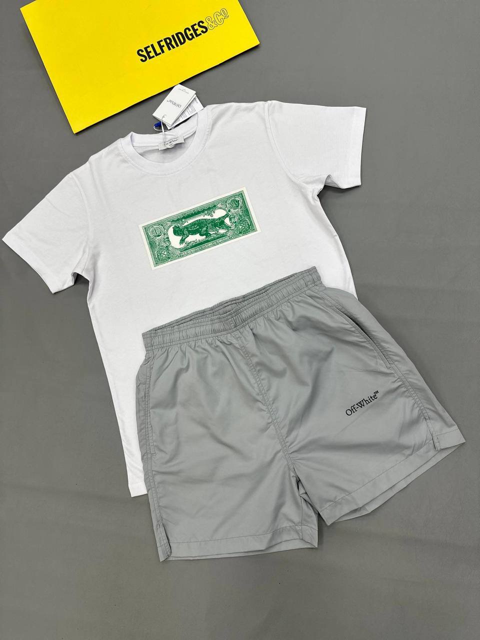 Off-White Banknote Arrow Skate Men's T-Shirts & Shorts Set in Different Colors Reps Sale UK Best Quality AAA Replica
