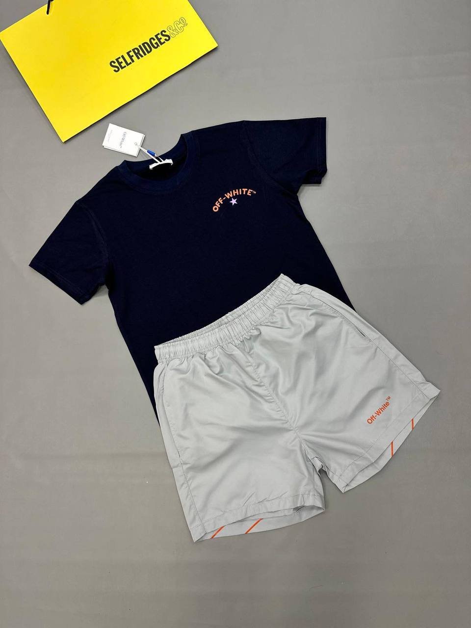 Off-White Star Arrow Men's T-Shirts & Shorts Set in Black/Grey Reps Sale UK Best Quality AAA Replica