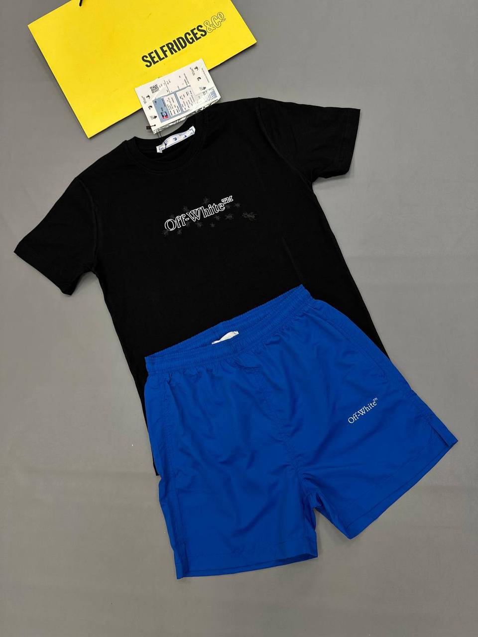 Off-White Scribble Arrow Men's T-Shirts & Shorts Set in Black/Blue Reps Sale UK Best Quality AAA Replica