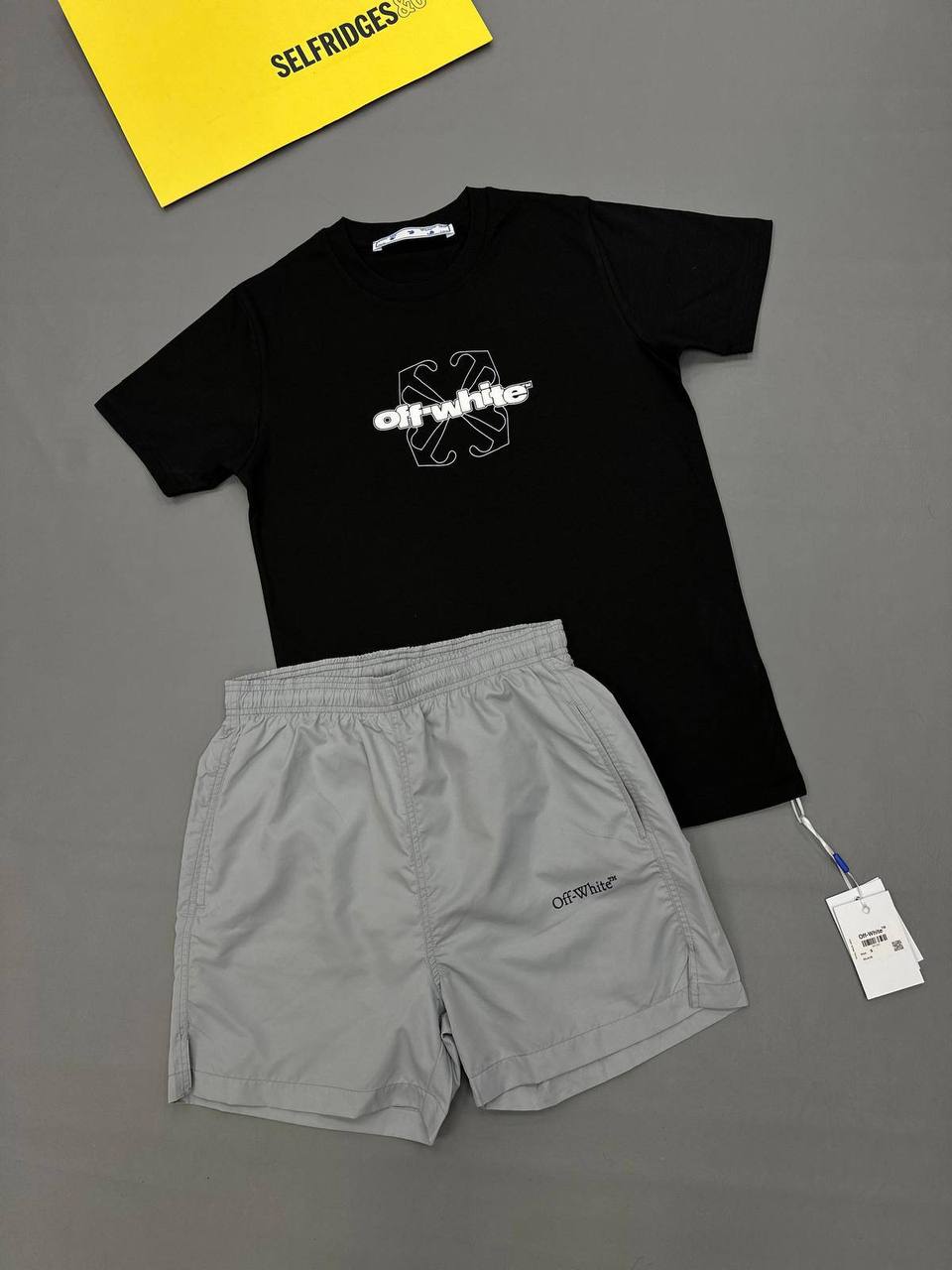 Off-White Puzzle Arrow Men's T-Shirts & Shorts Set in Black/Grey Reps Sale UK Best Quality AAA Replica