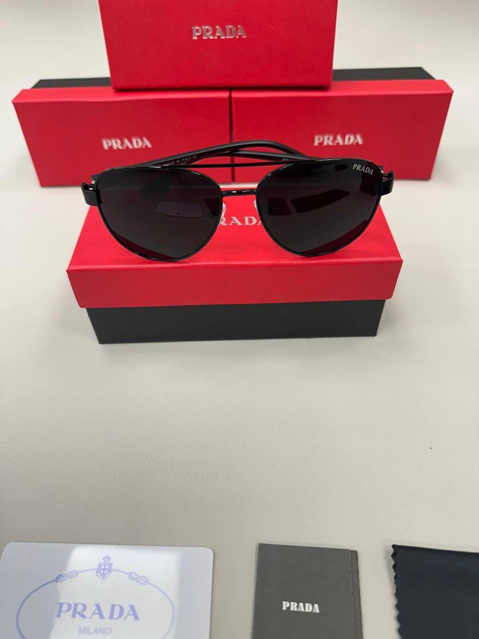 Prada Linea Rossa Logo Aviator Sunglasses Black Men's Women's Reps Sale UK Best Quality Sale AAA Replica