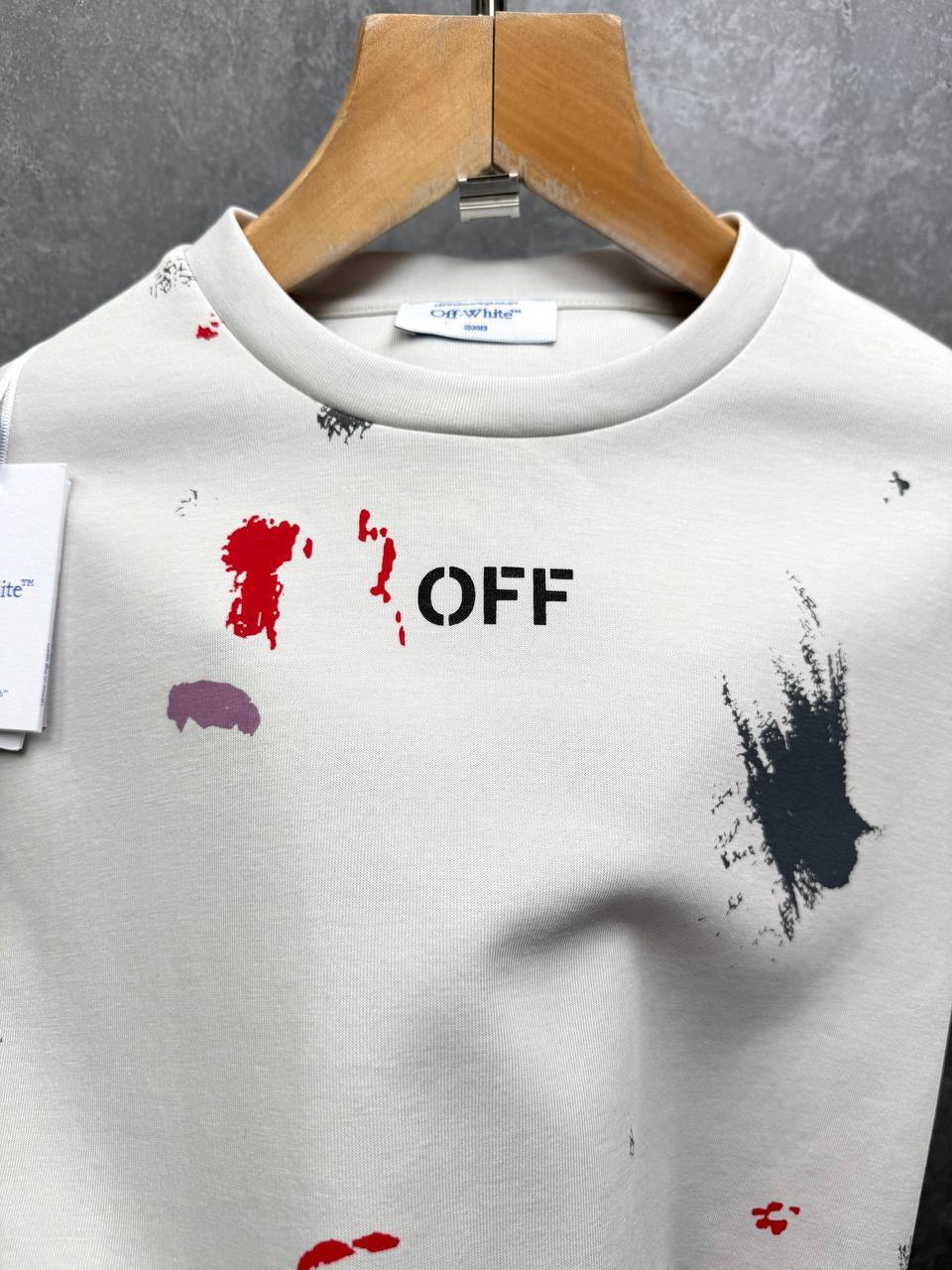 Off White Distressed Paint Splatter Men's T-Shirts & Shorts Set in 2 Colors Reps Sale UK Best Quality Sale AAA Replica