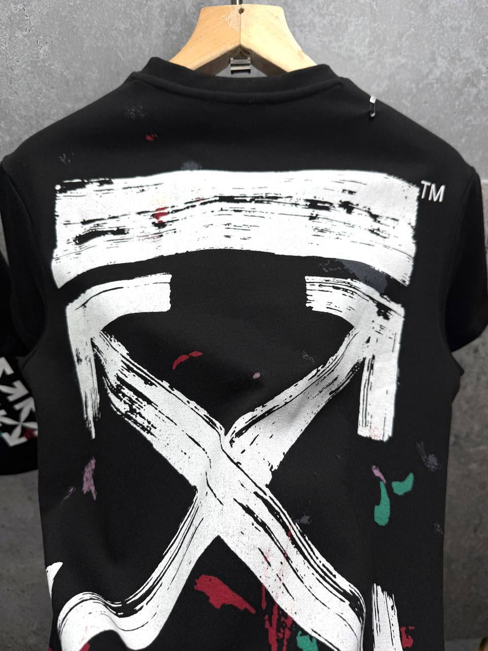 Off White Distressed Paint Splatter Men's T-Shirts & Shorts Set in 2 Colors Reps Sale UK Best Quality Sale AAA Replica