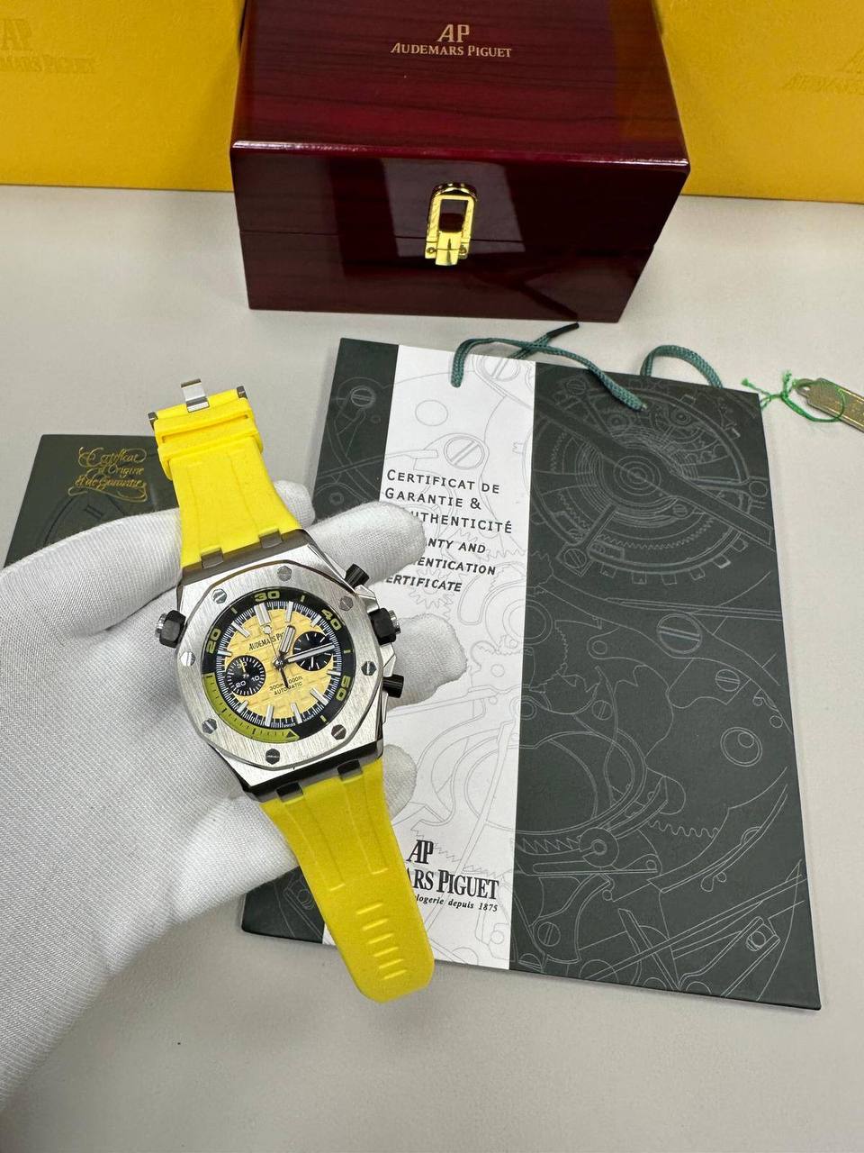 Audemars Piguet Royal Oak Offshore Steel Diver Yellow Dial & Strap Men's Watch Reps Sale UK Best Quality AAA Replica
