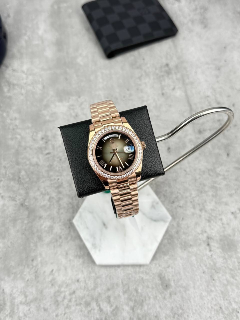 Rolex Day-Date Grey Ombre Roman Dial Diamond Bezel Rose Gold Bracelet Women's Watch Reps Sale UK Best Quality AAA Replica