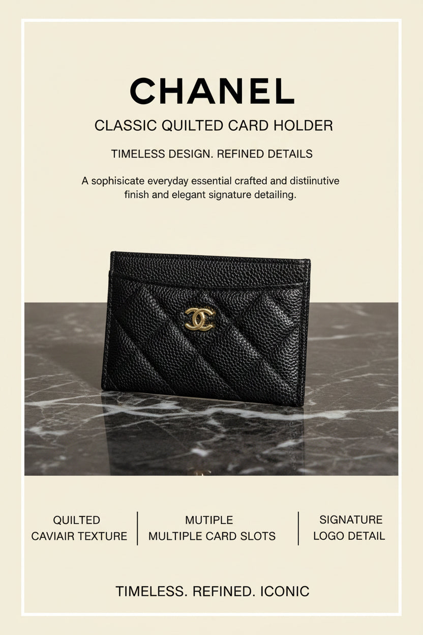 Chanel Classic Card Holder Quilted Caviar Men's in Black with 2 Logo Tones Reps Sale UK Best Quality AAA Replica
