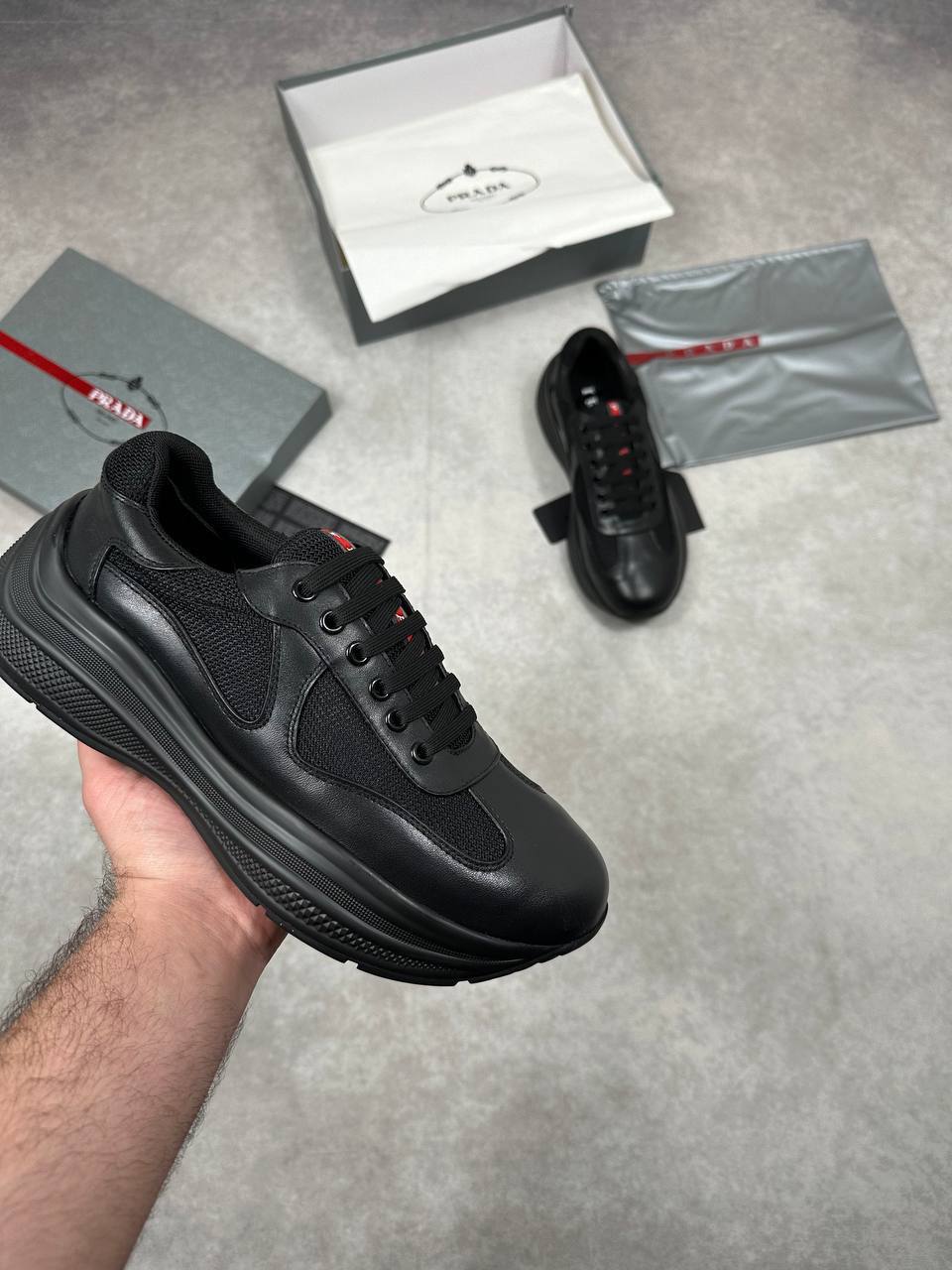 Prada America's Cup Triple Black Sneakers Men's Reps Sale UK Best Quality AAA Replica