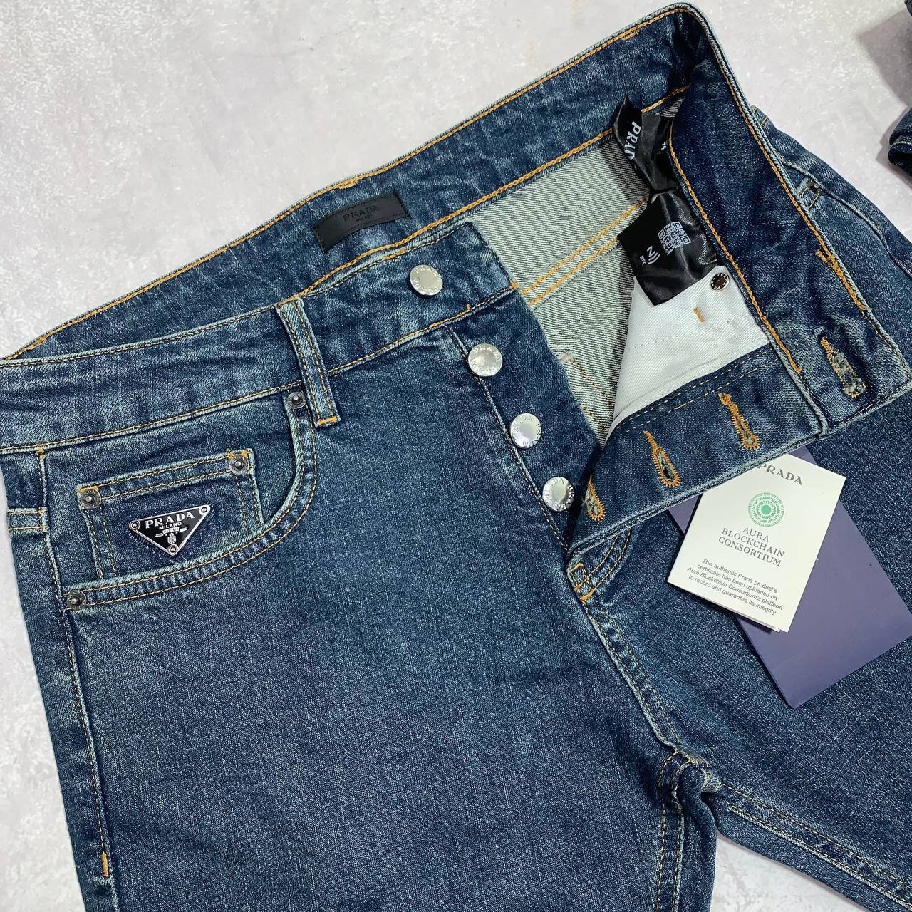 Prada Men's Straight Fit Dark Blue Jeans in Multiple Waist Sizes Reps Sale UK Best Quality AAA Replica