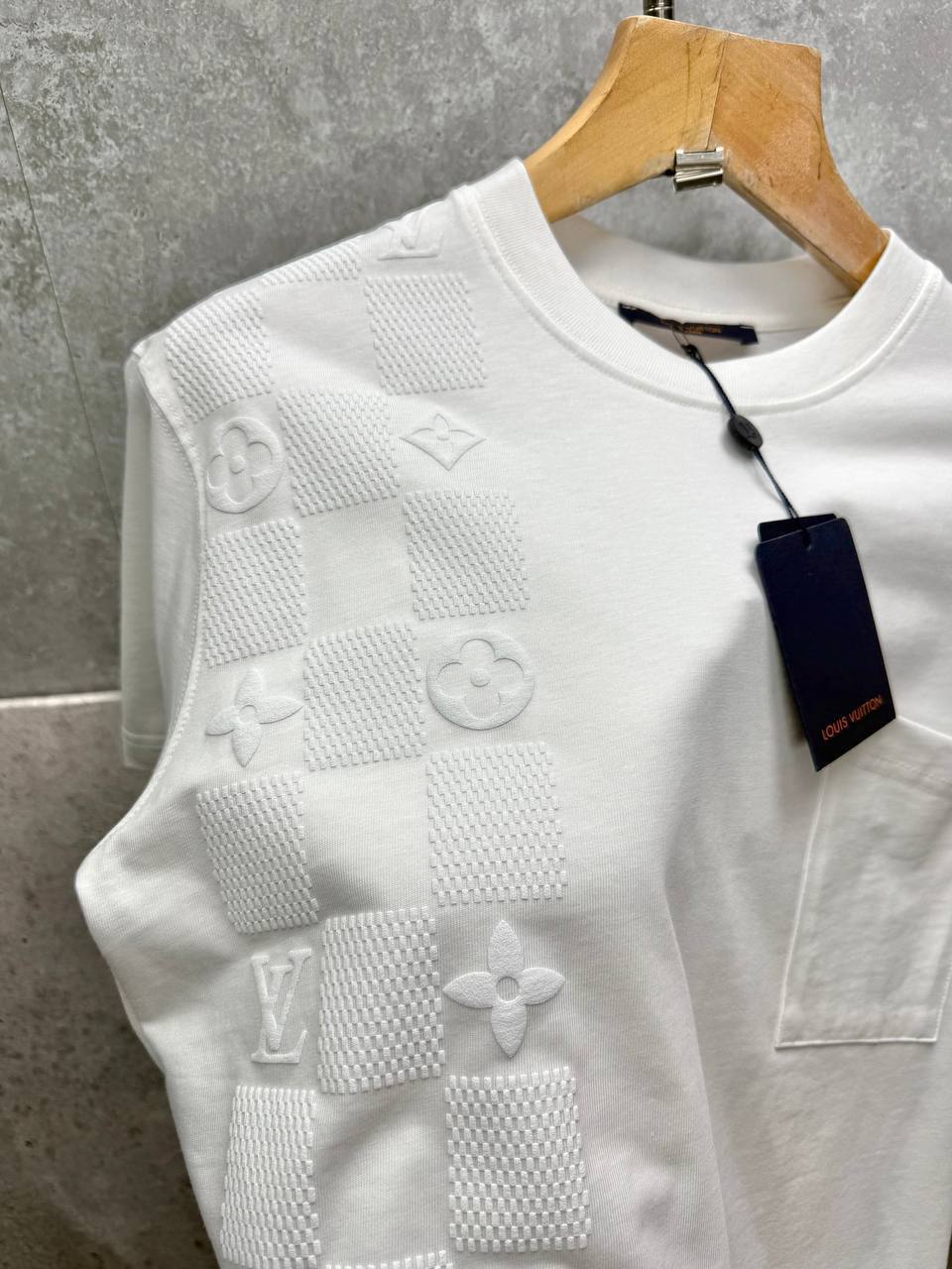 Louis Vuitton Damier French Terry Cotton Pocket T-Shirts Men's Women's in 2 Colors Reps Sale UK Best Quality AAA Replica