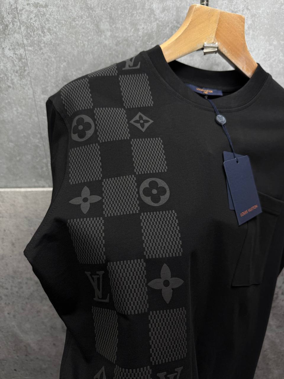 Louis Vuitton Damier French Terry Cotton Pocket T-Shirts Men's Women's in 2 Colors Reps Sale UK Best Quality AAA Replica