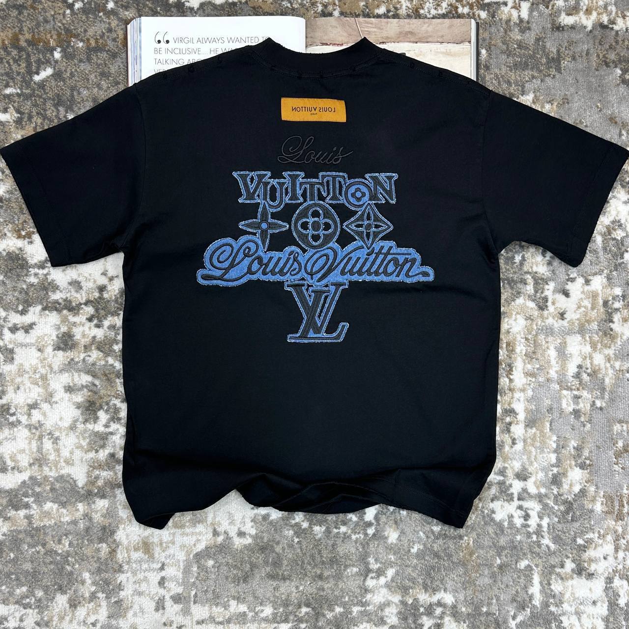 Louis Vuitton Embroidered Short-Sleeved T-Shirts Men's Women's in Navy Color Reps Sale UK Best Quality AAA Replica