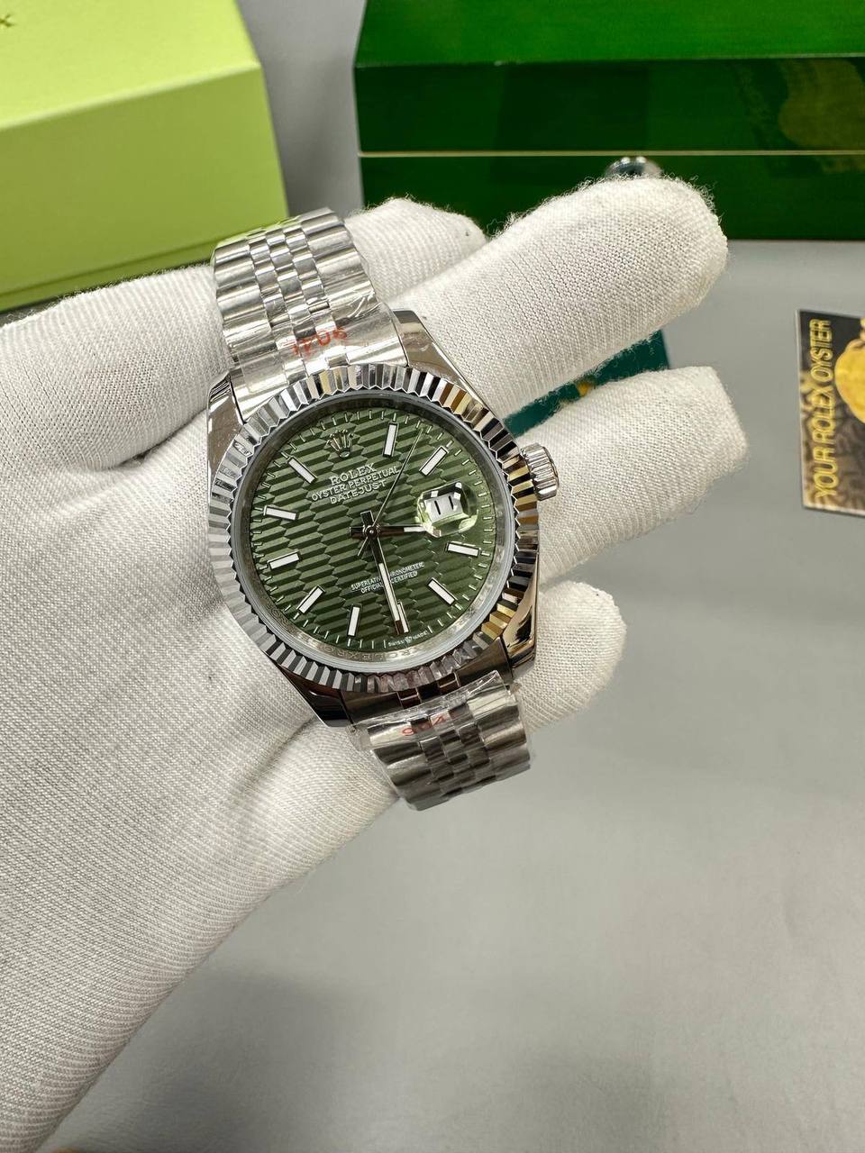 Rolex Datejust Fluted Green Motif Dial Jubilee Bracelet Men's Watch Ref. 126334 0030 Reps Sale UK Best Quality AAA Replica