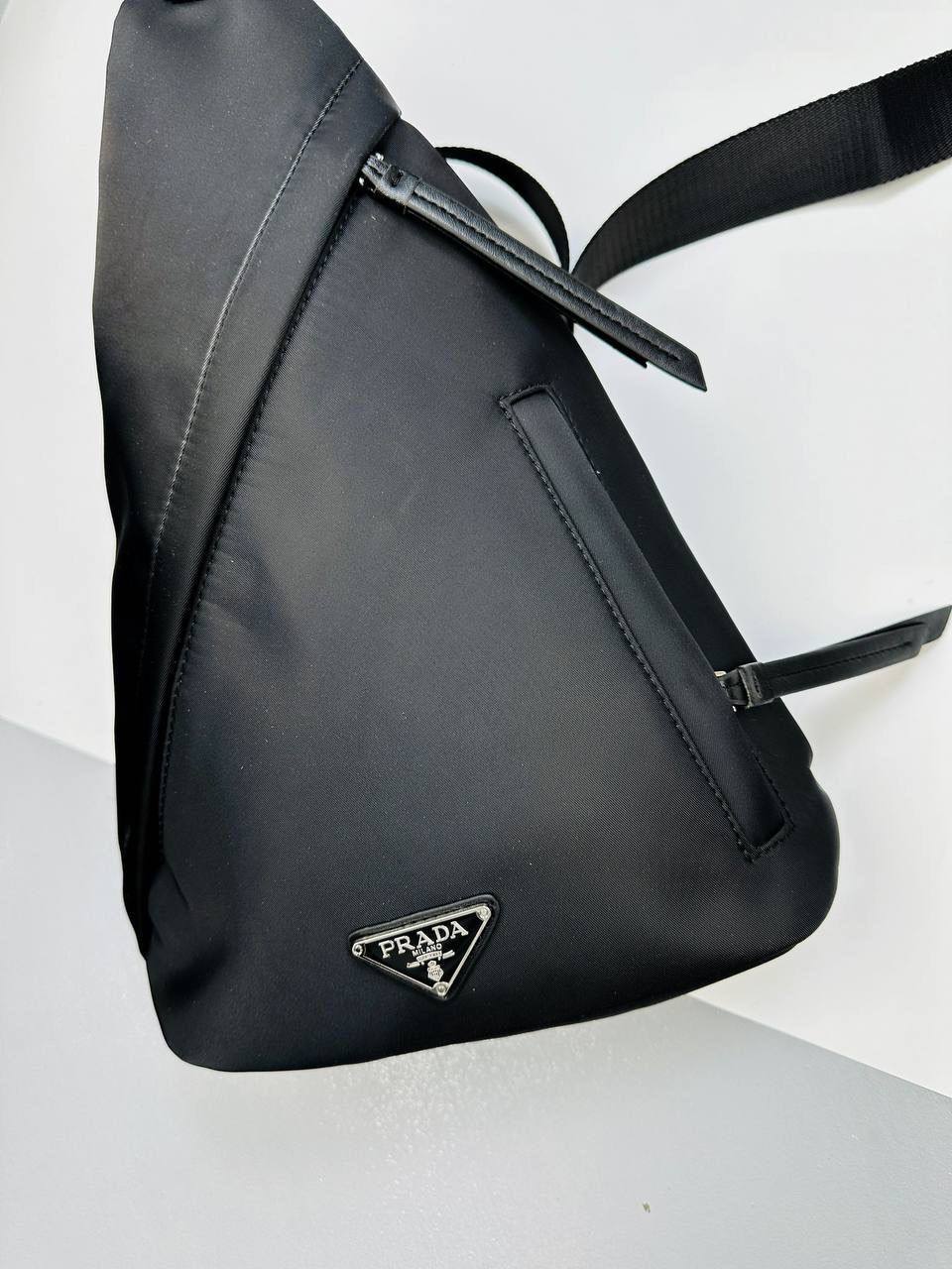 Prada Leather Sling Backpack in Black Men's Bag Reps Sale UK Best Quality AAA Replica