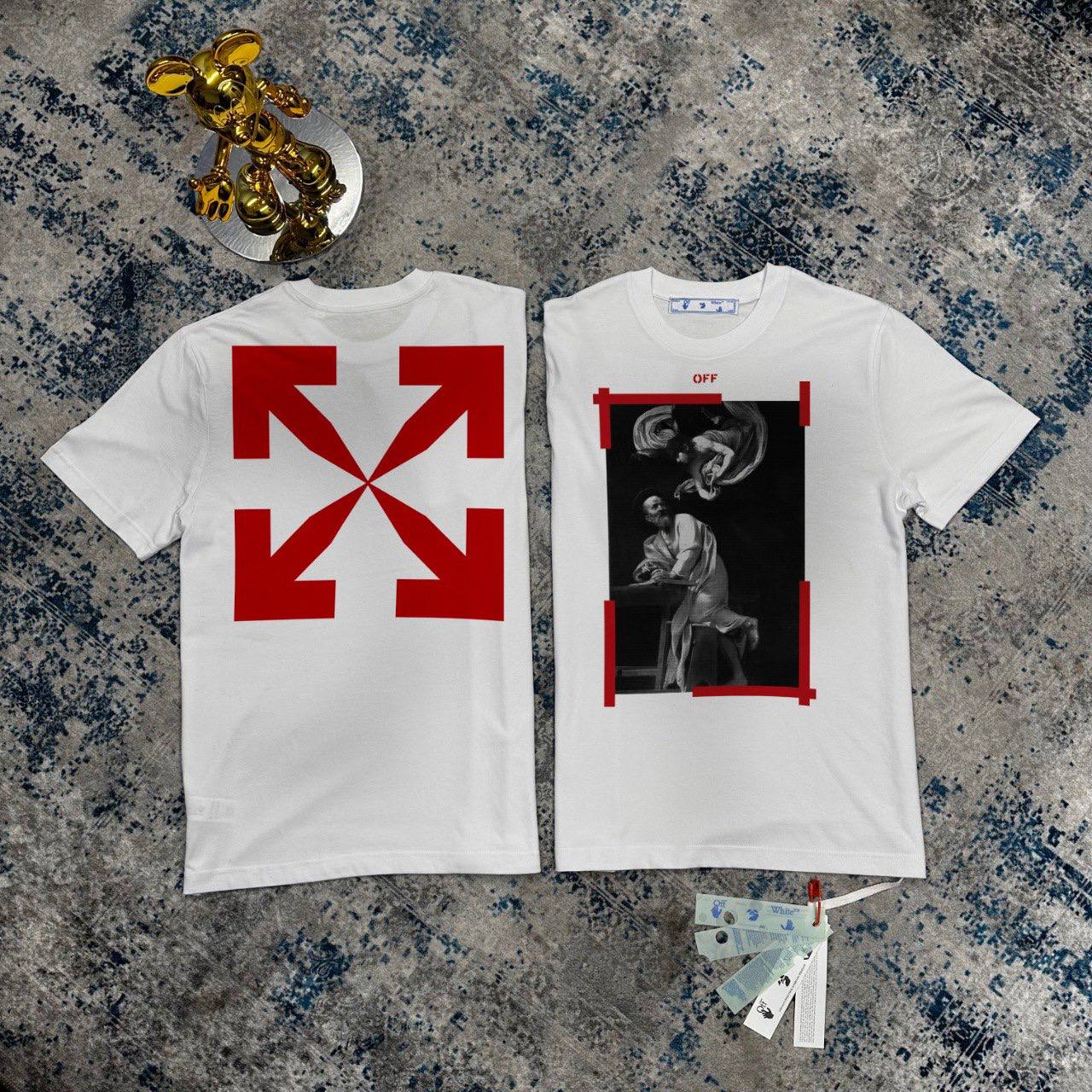 Off-White Caravaggio Arrow Over Men's Women's T-Shirts in 2 Colors Reps Sale UK Best Quality AAA Replica