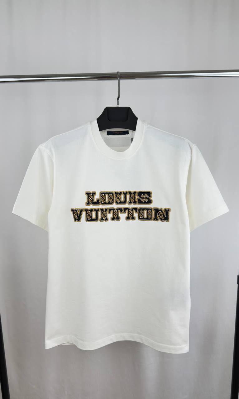 Louis Vuitton Embellished Signature Cotton T-Shirts Men's Women's in 2 Colors Reps Sale UK Best Quality AAA Replica