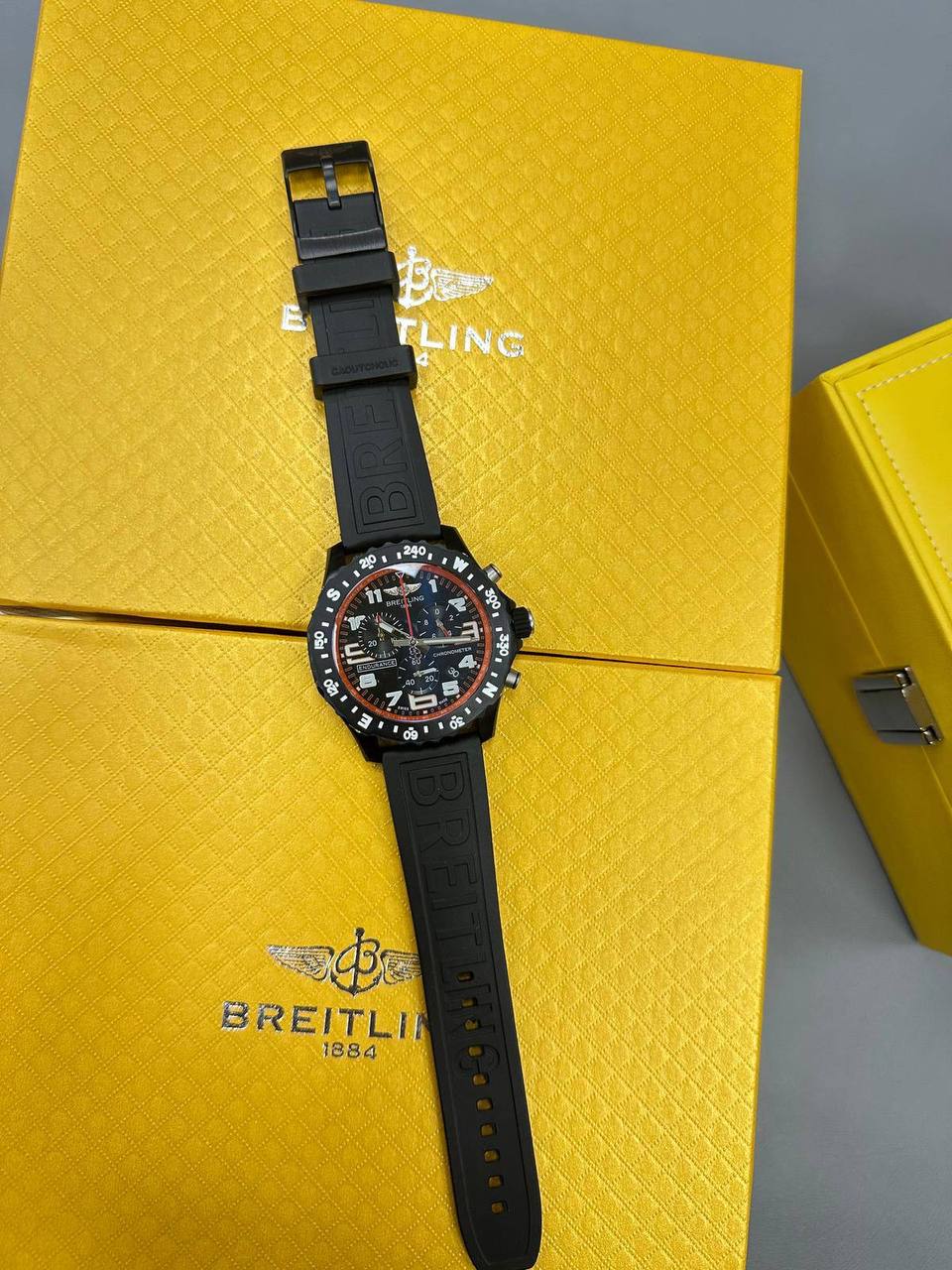 Breitling Endurance Pro 44mm Men's Watch with a Black Rubber Strap and a Black Dial with Red Accents UK Best Quality AAA Replica